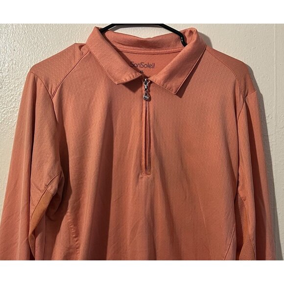 San Soleil Women's XL Long Sleeve 1/4 Zip UPF 50 Mesh Sleeve Peach Golf Top - Picture 2 of 6